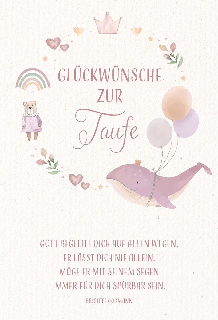 Karte zur Taufe- Auf allen Wegen & Rose Karte zur Taufe- Auf allen Wegen & Rose