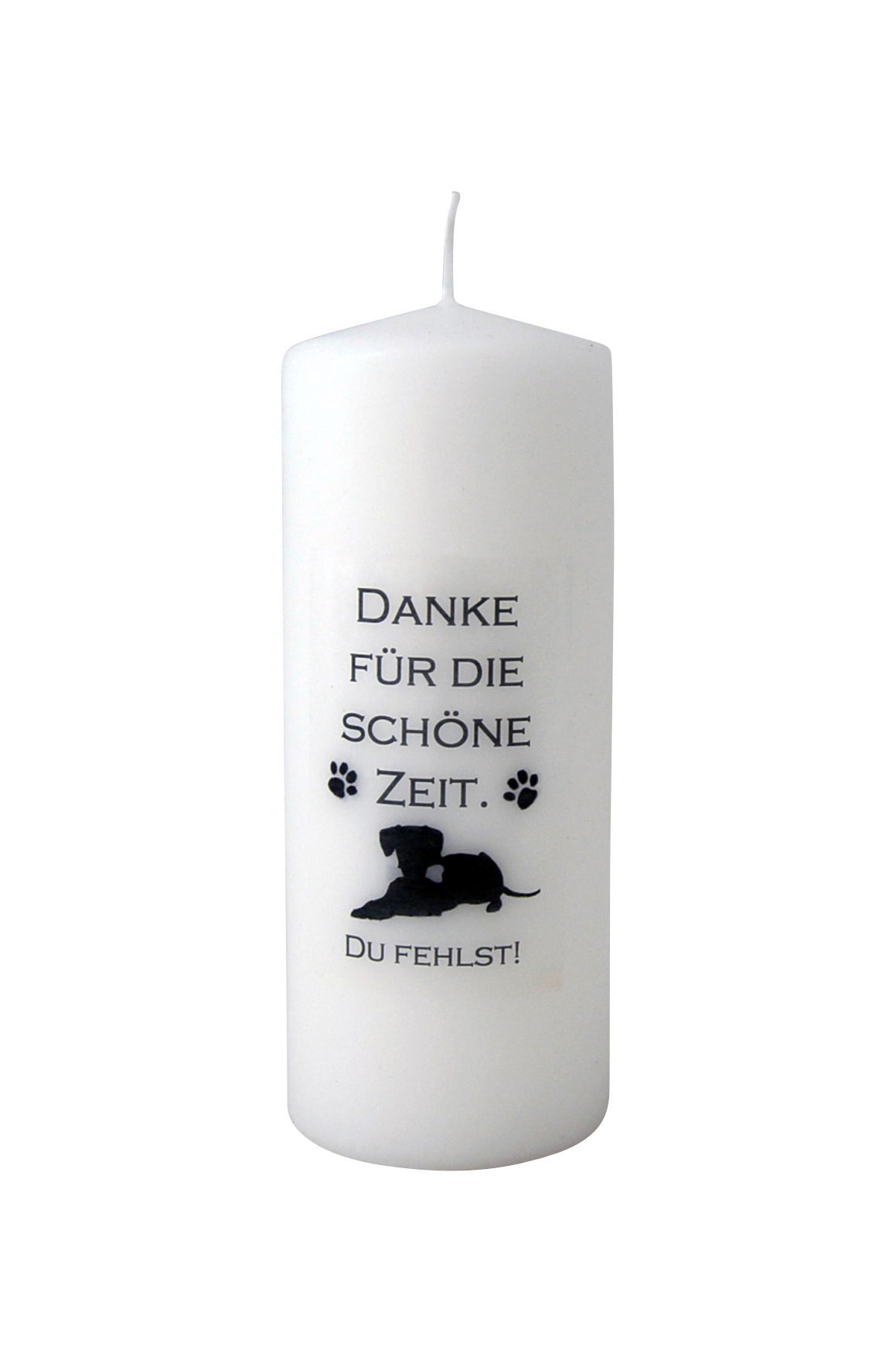 Hund-Trauerkerze - Danke für die schöne Zeit. Du fehlst! Hund-Trauerkerze - Danke für die schöne Zeit. Du fehlst!