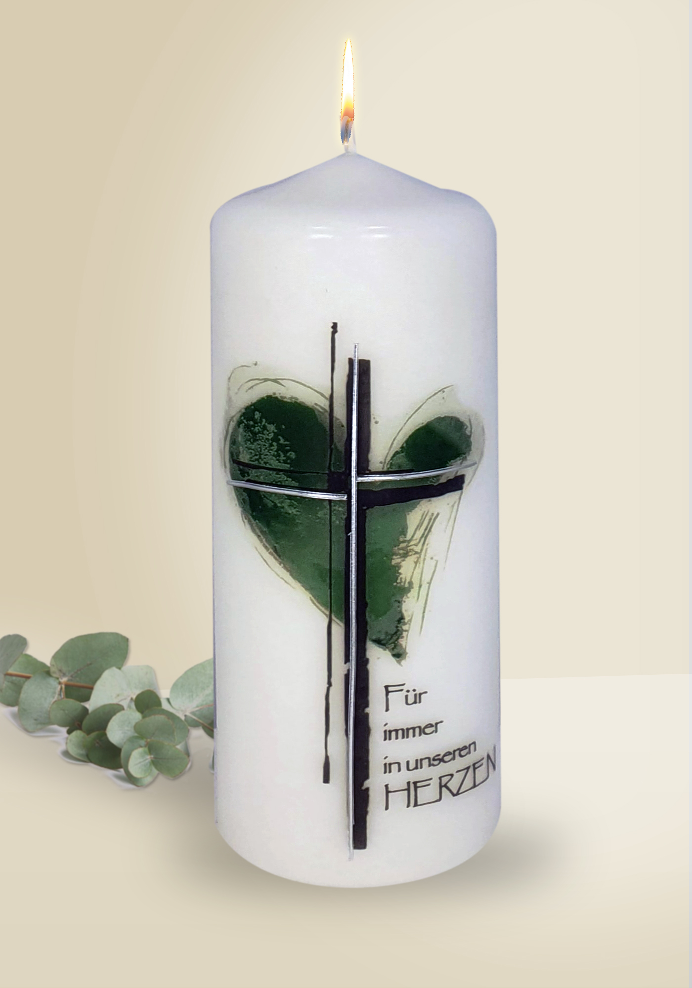 Trauerkerze - Für immer in unserem Herzen & Grün Trauerkerze - Für immer in unserem Herzen & Grün
