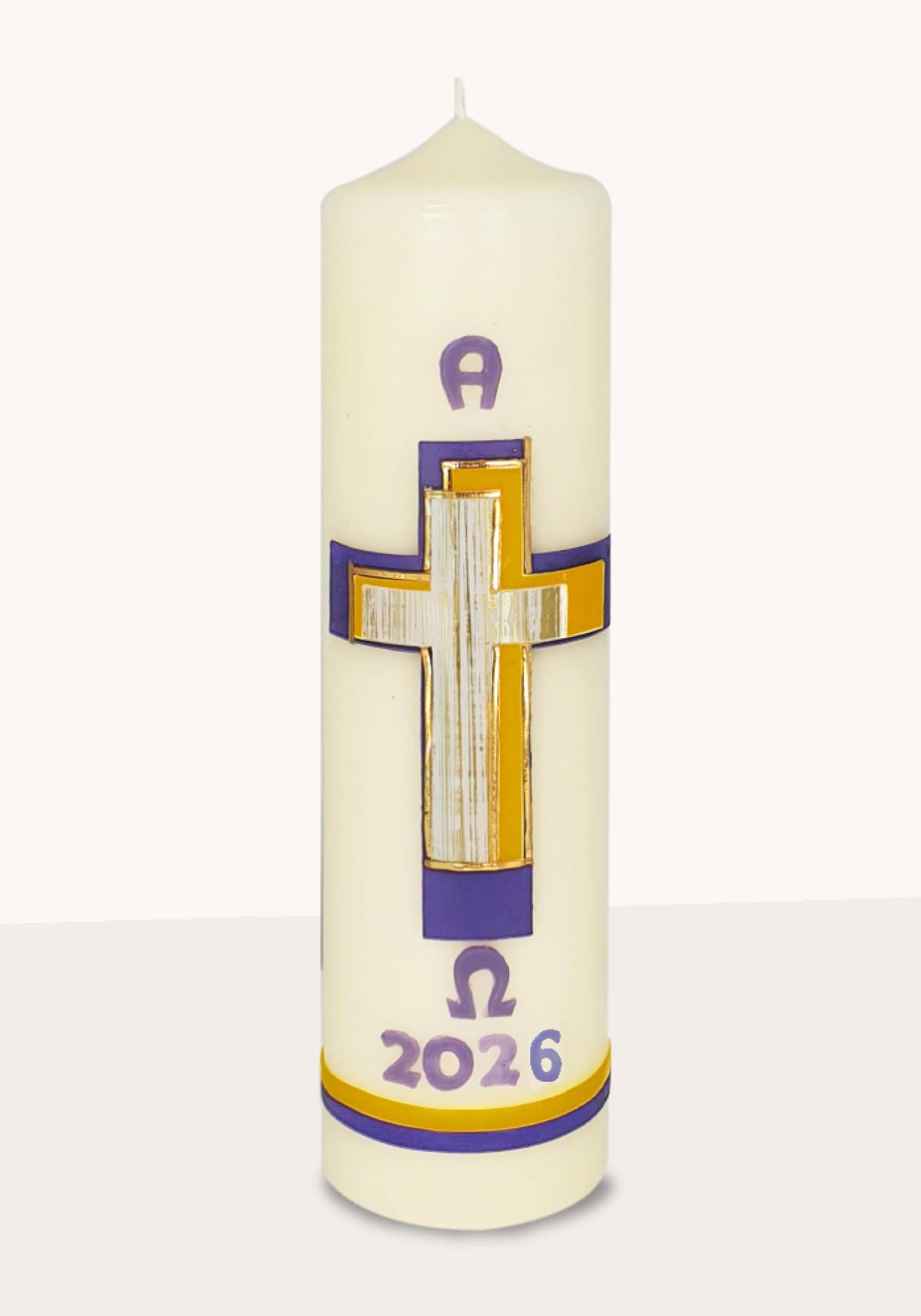 Osterkerze - Lila Kreuz & Jahreszahl