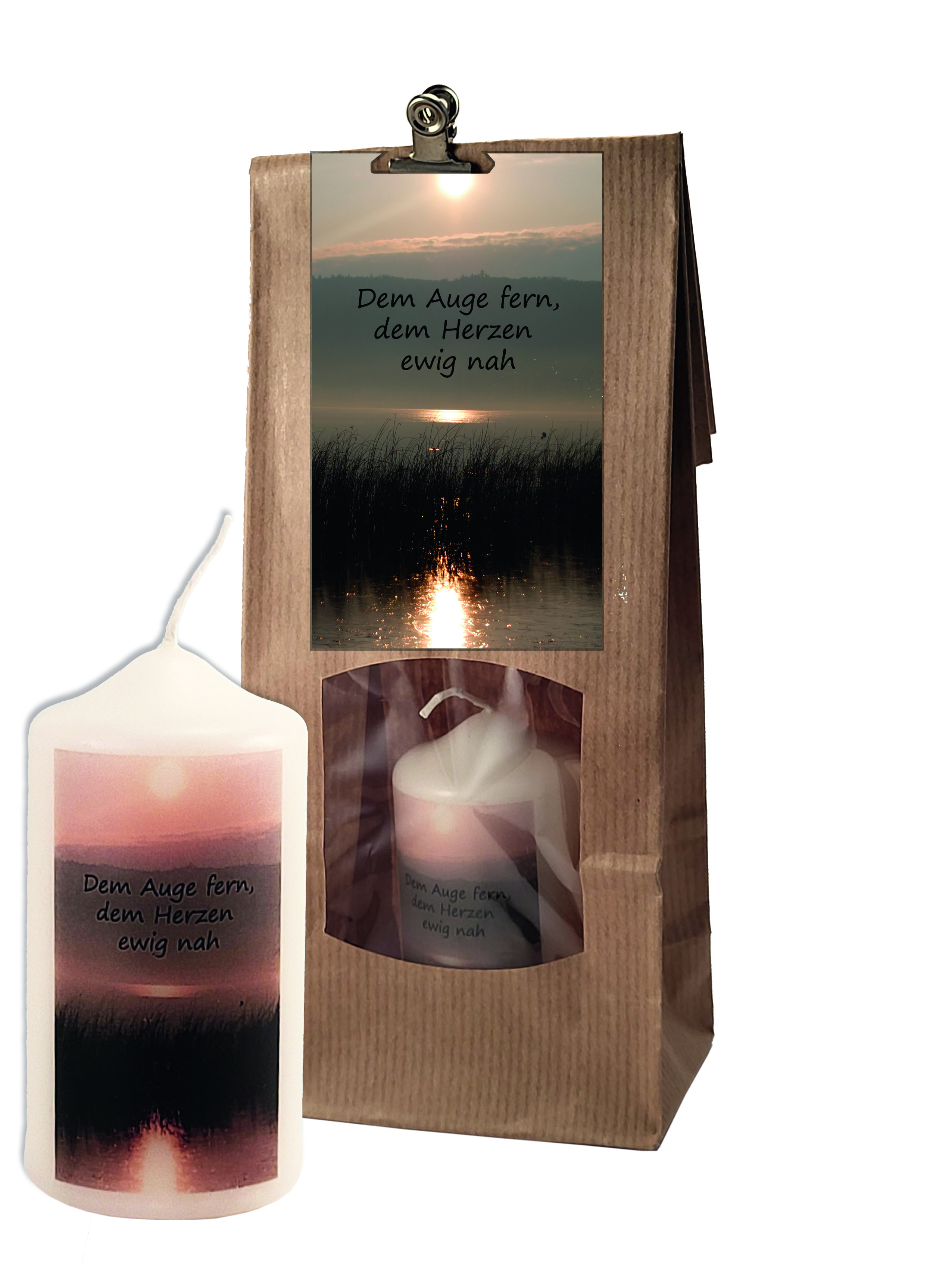 Kerze - Dem Auge fern... & Geschenktüte Kerze - Dem Auge fern... & Geschenktüte
