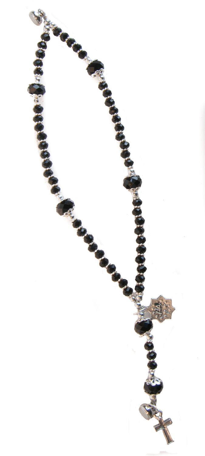 Rosenkranz-Armband - Ganzer Rosenkranz mit schwarzer Perle