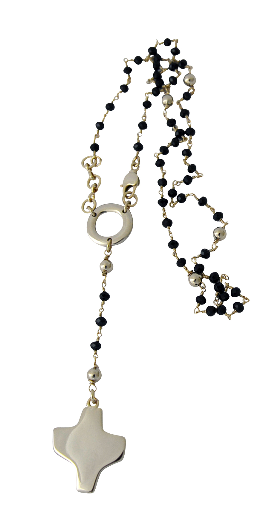 Rosenkranz - Schwarze Kristall-Perle & Goldfarbenes Kreuz