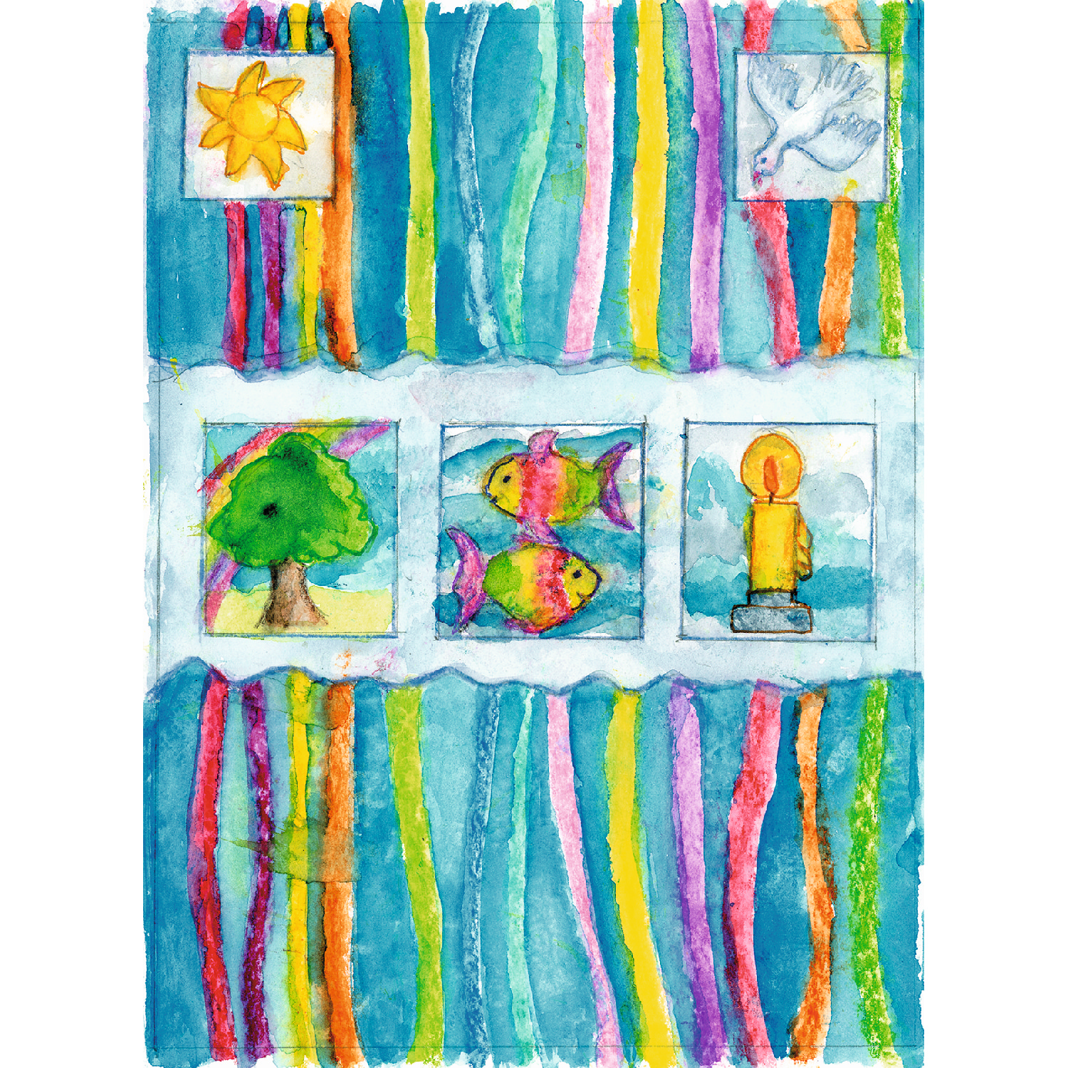 Kommunionkarte - Bunte Streifen Kommunionkarte - Bunte Streifen