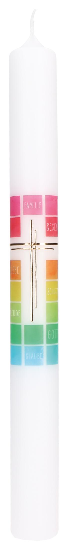 Taufkerze - Regenbogenfarben &  goldenes Kreuz