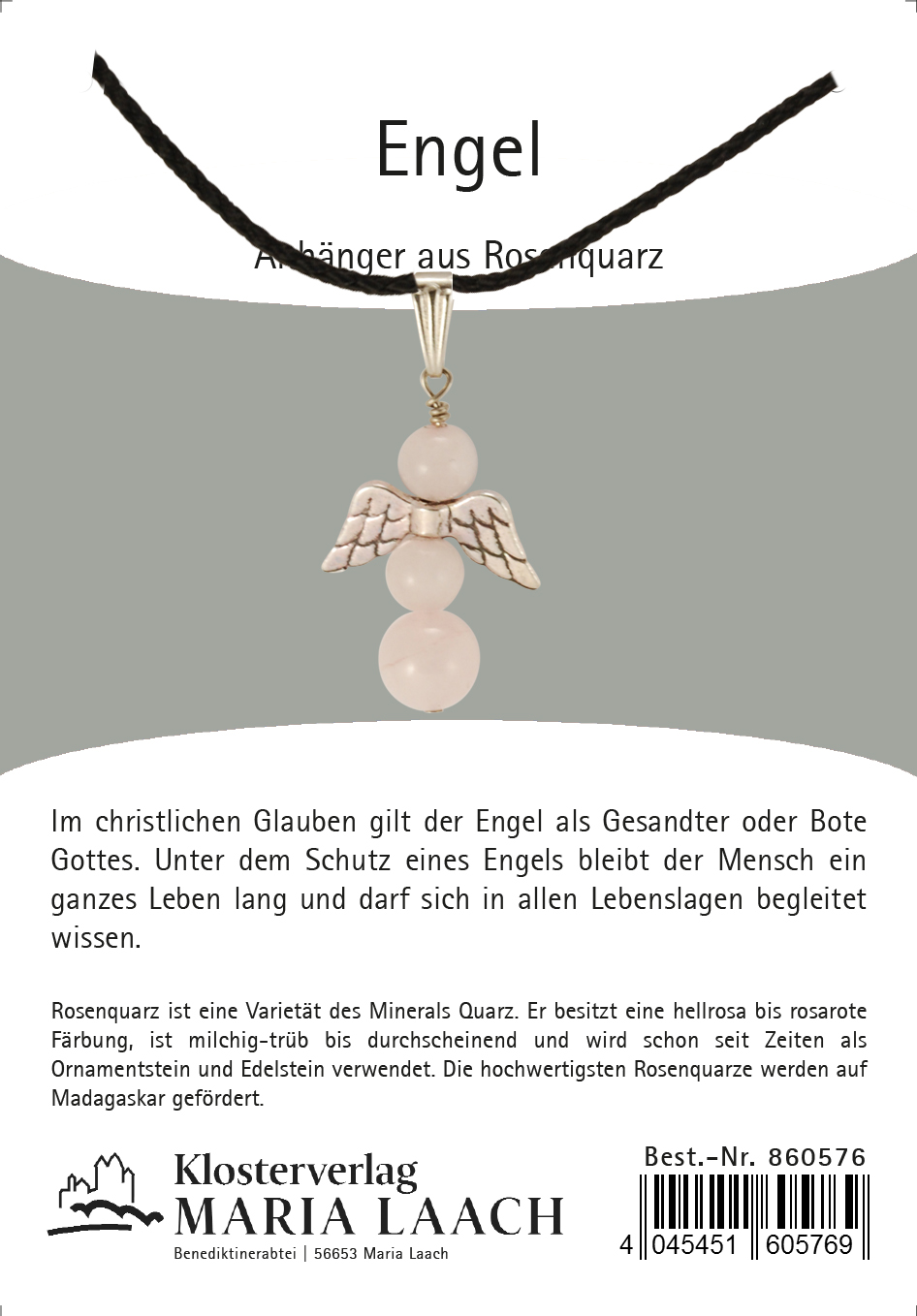 Halskette - Engelanhänger & Rosenquarz