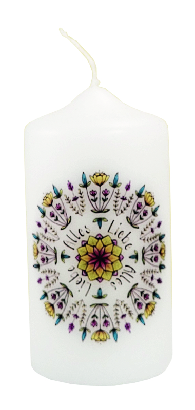 Neutrale Tischkerze – Alles Liebe & Mandala