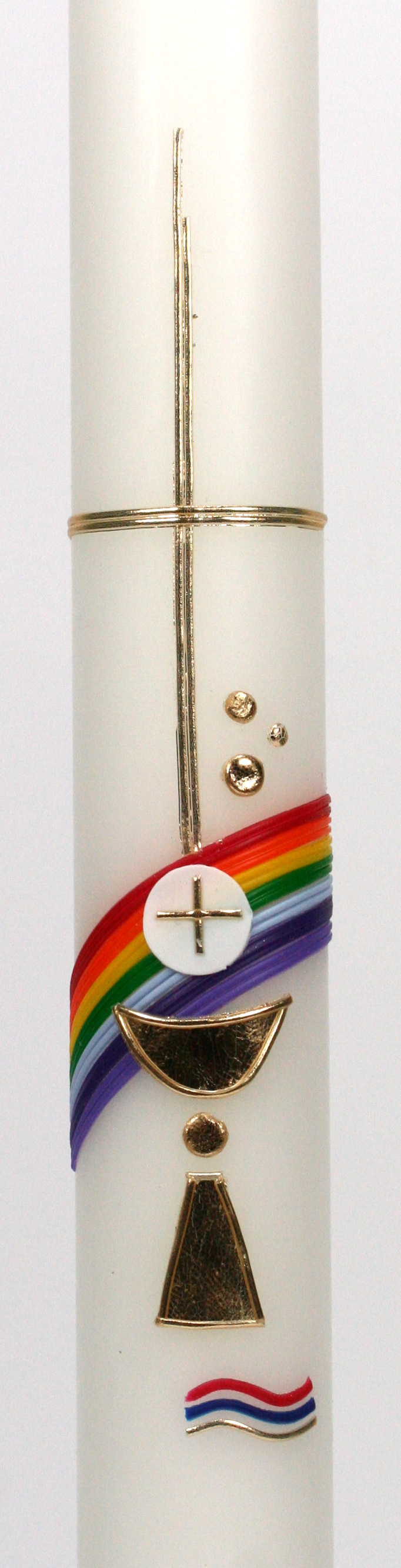 Kommunionkerze - Kelch, Regenbogen & Goldenes Kreuz Kommunionkerze - Kelch, Regenbogen & Goldenes Kreuz