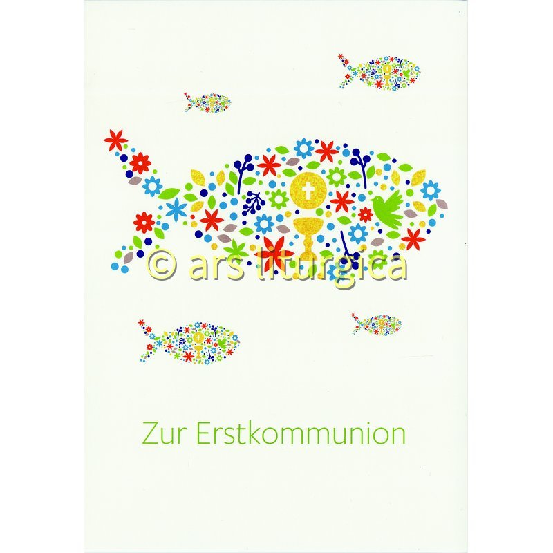 Karte zur Kommunion - Fische und Christliche Symbole Karte zur Kommunion - Fische und Christliche Symbole