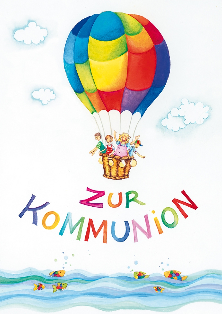 Karte zur Kommunion - Bunter Ballon & Kinder