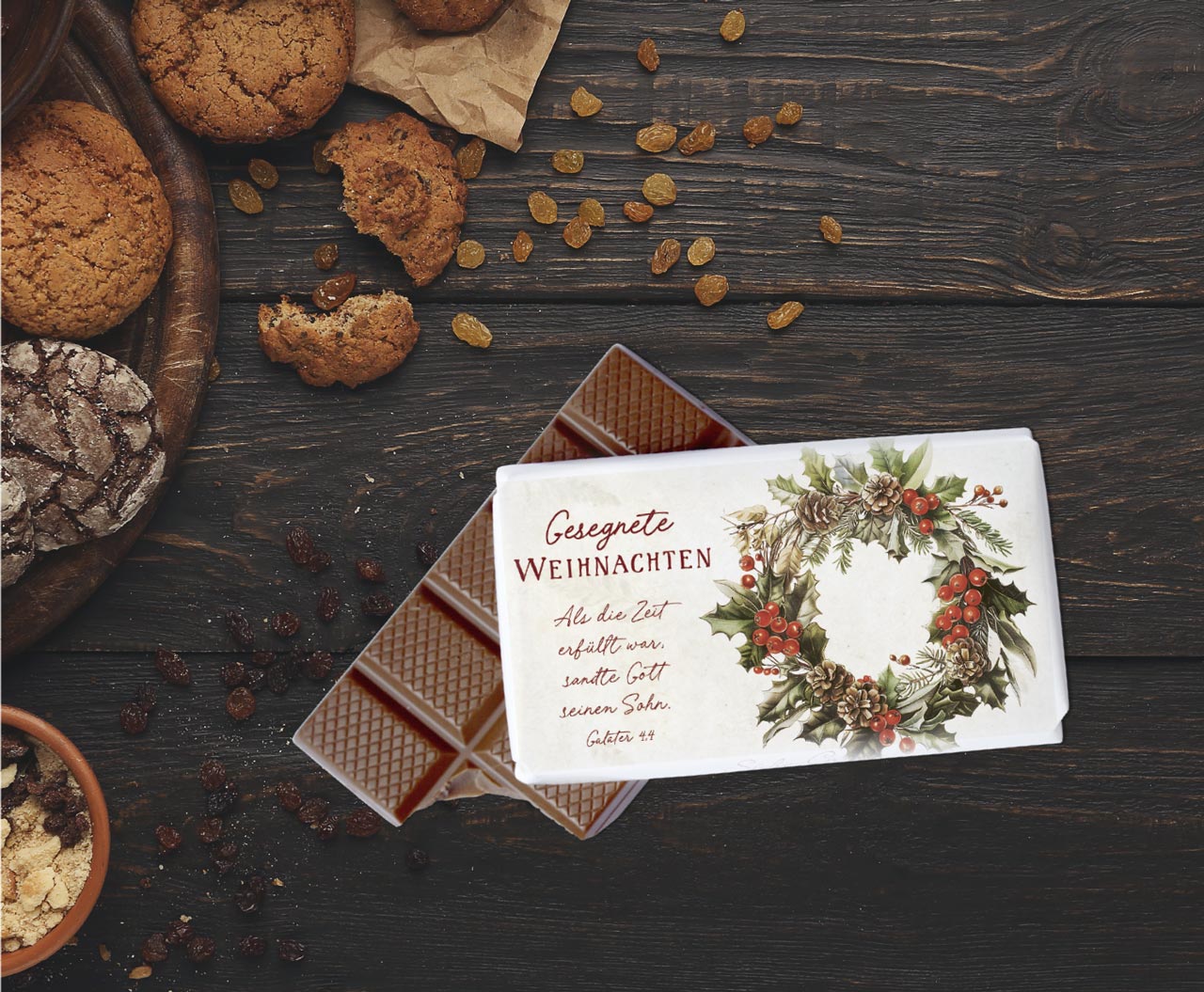 Mini-Schokolade – Gesegnete Weihnachten & Kranz