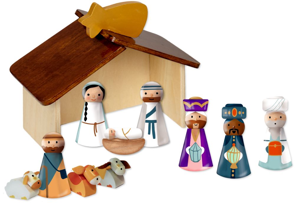 Kinderkrippe - 10 Figuren & Holz Kinderkrippe - 10 Figuren & Holz