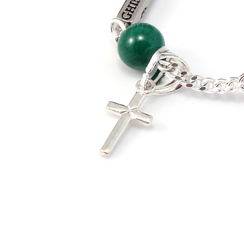 Armband - Silberfarbene & grüne Perle