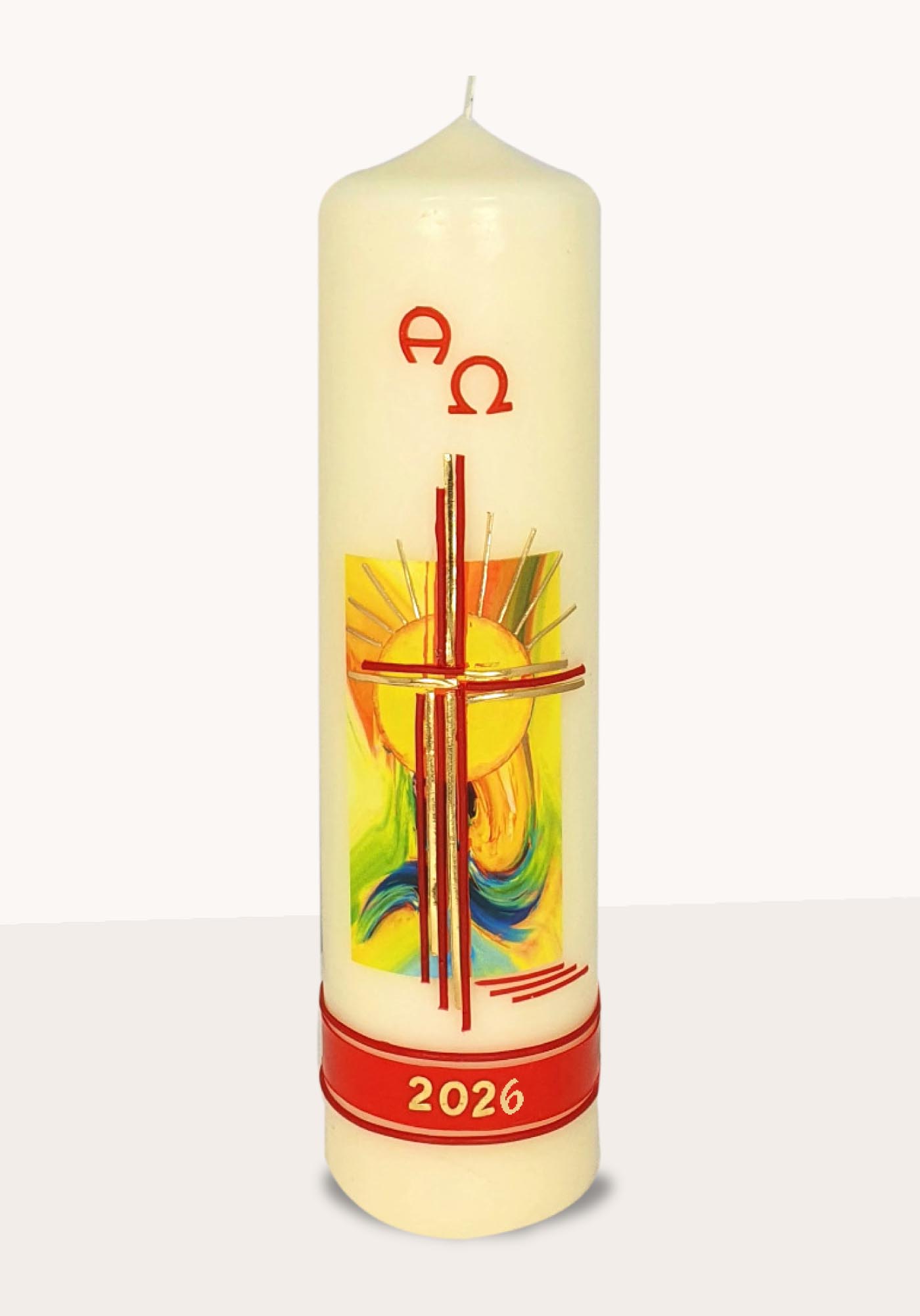 Osterkerze - Kreuz und Sonne & Jahreszahl