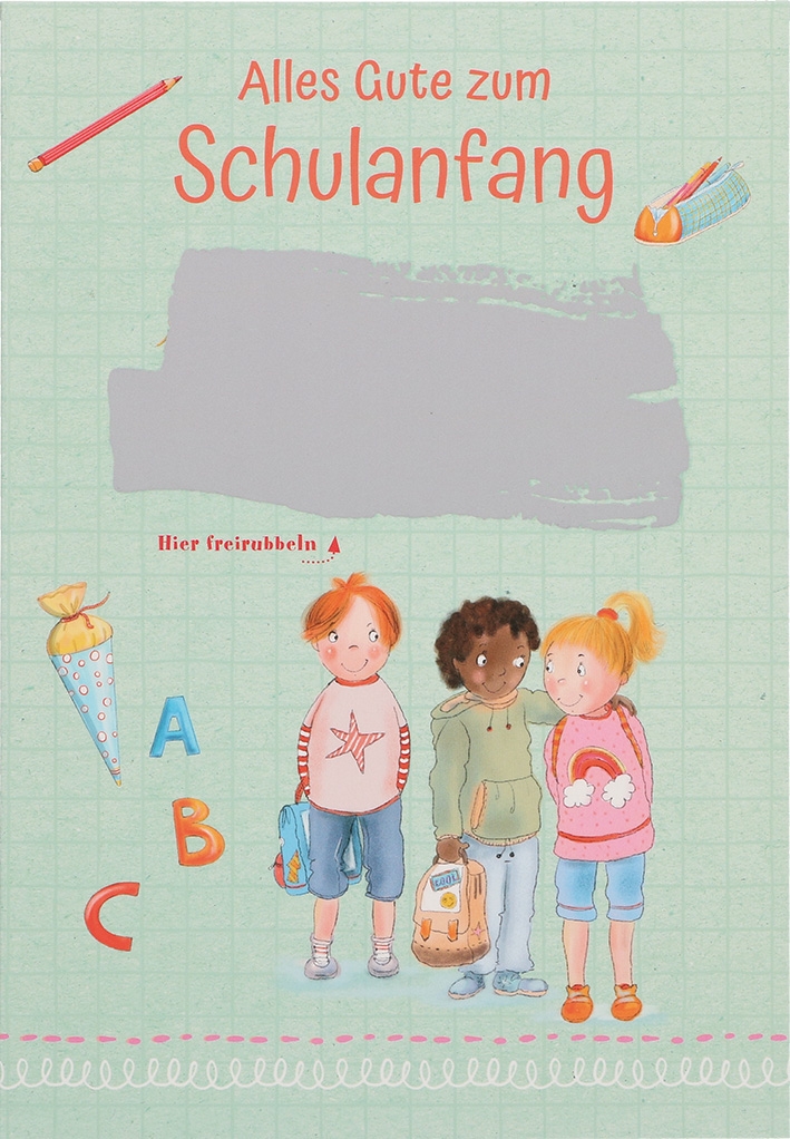 Karte zum Schulanfang - Rubbelkarte & Schulkinder