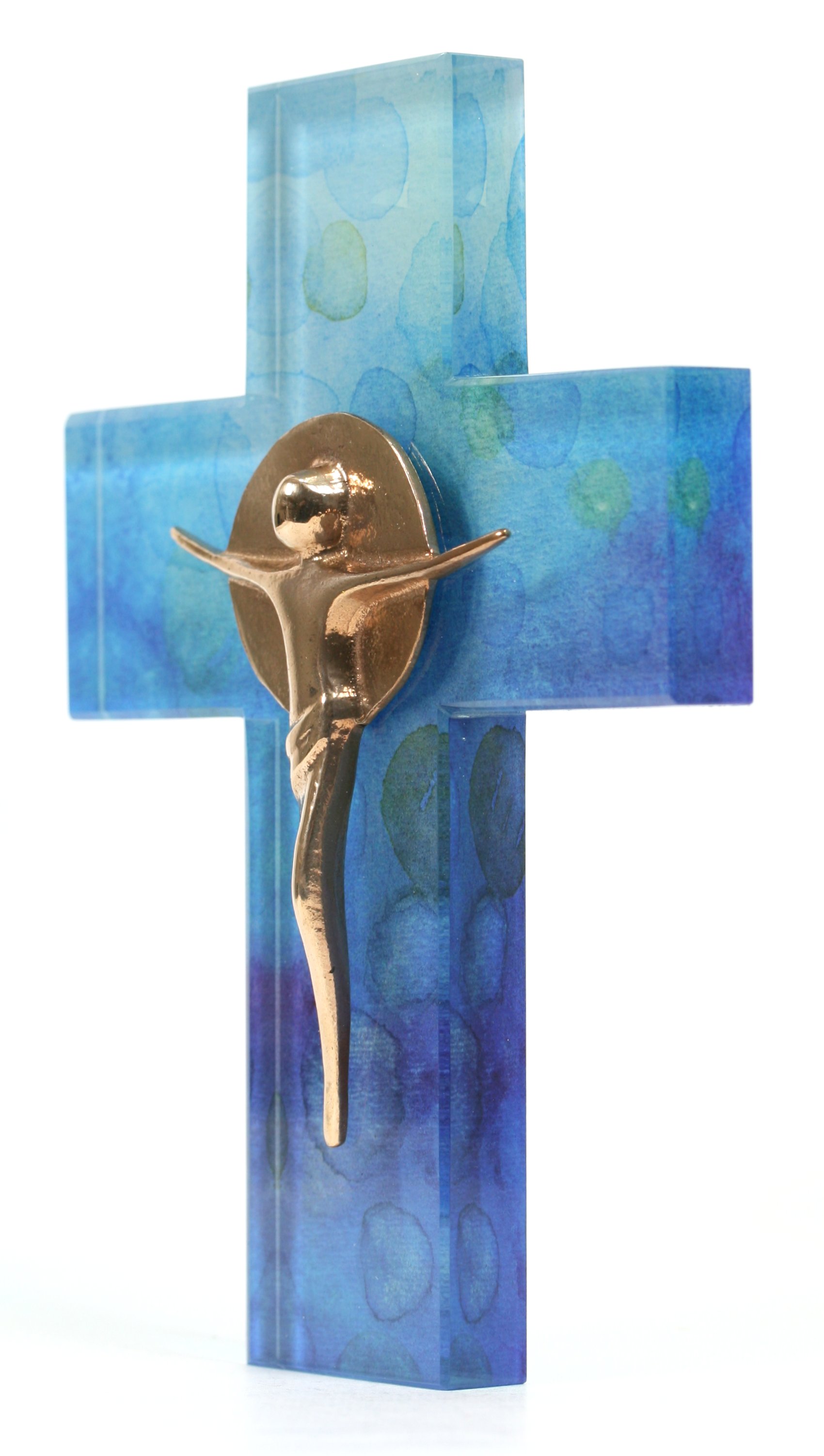 Schmuckkreuz - Blaues Glaskreuz & Bronzekörper Schmuckkreuz - Blaues Glaskreuz & Bronzekörper