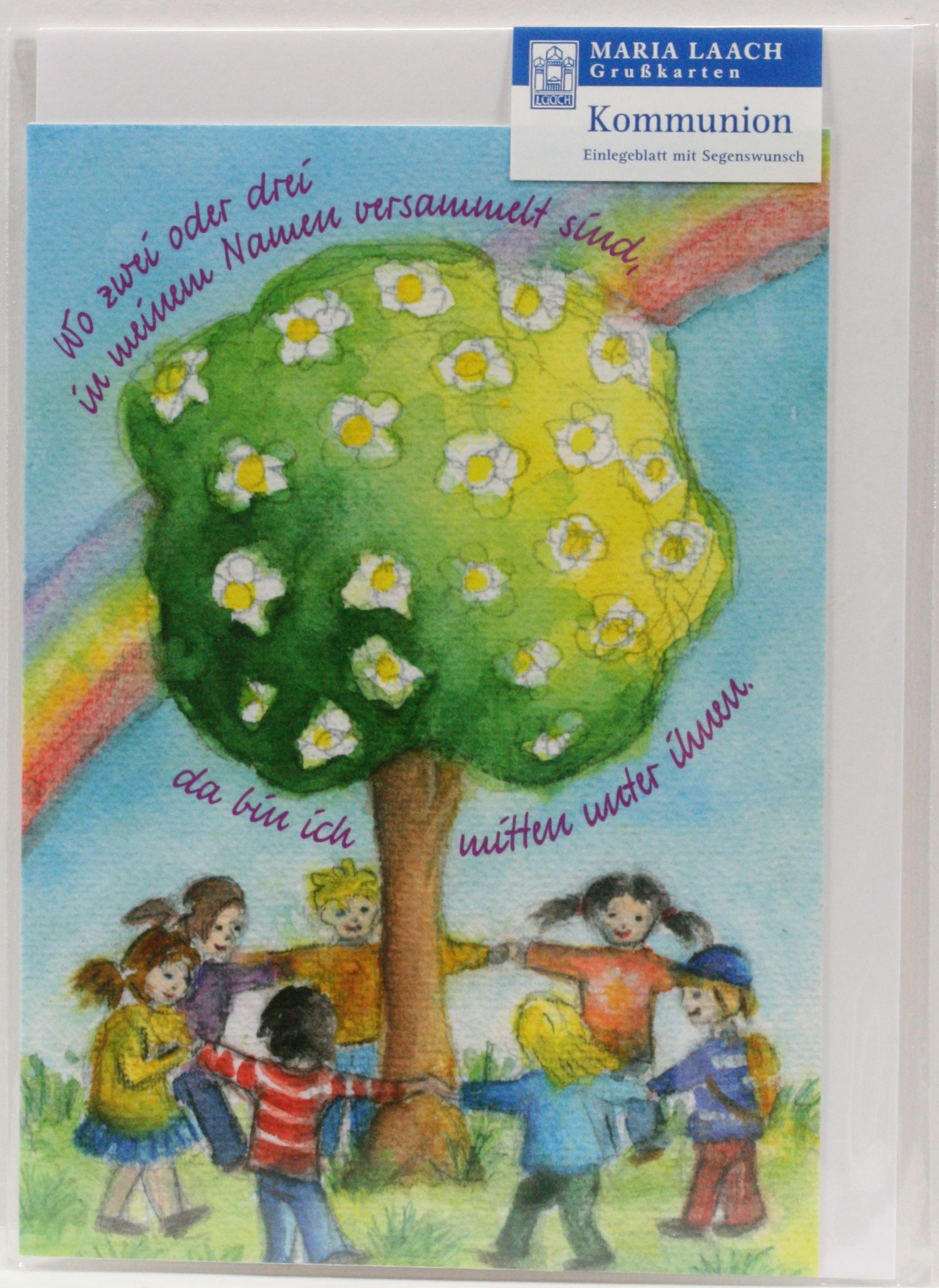 Kommunionkarte - Regenbogen & Lebensbaum