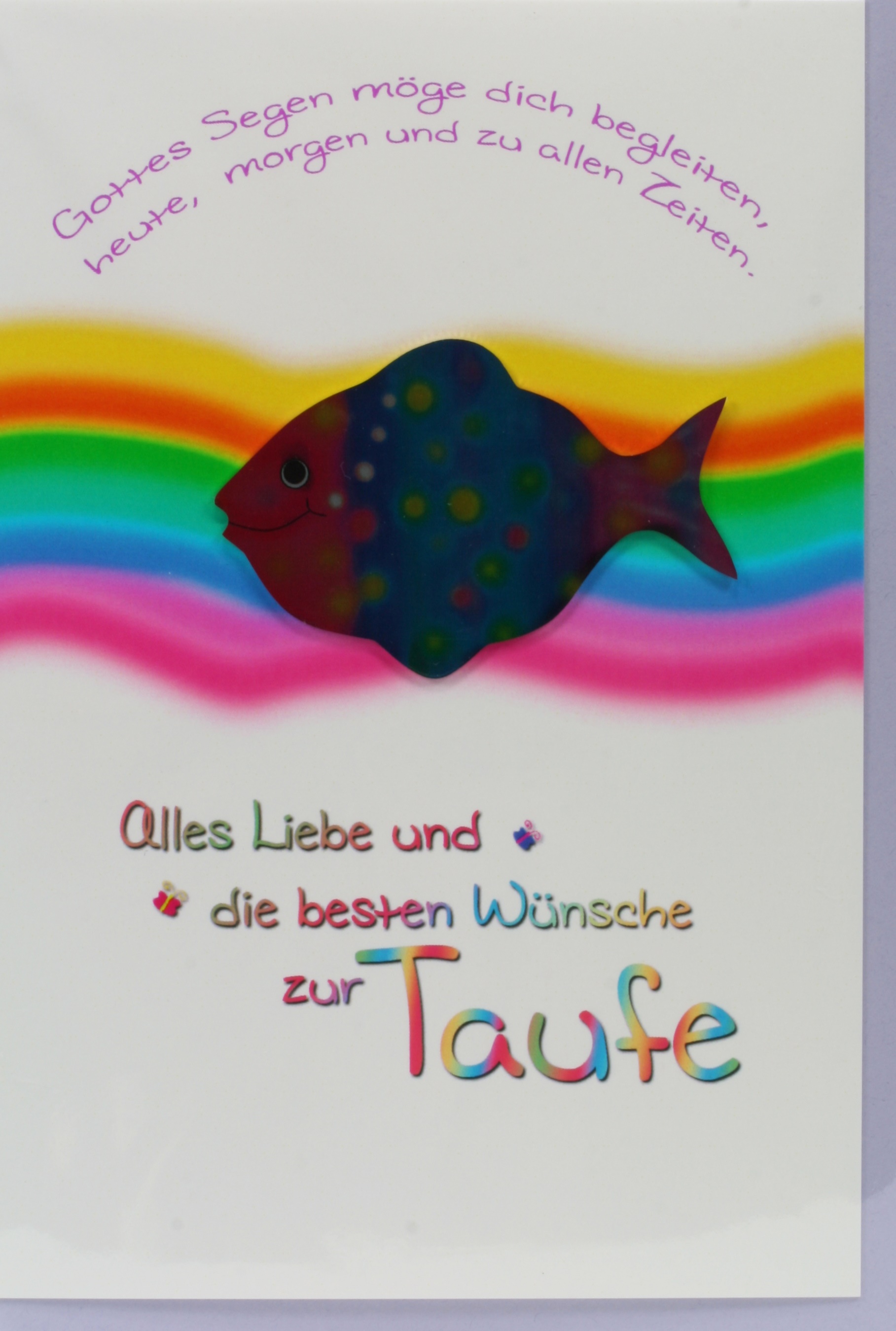 Karte zur Taufe - Regenbogen & Metall-Fisch