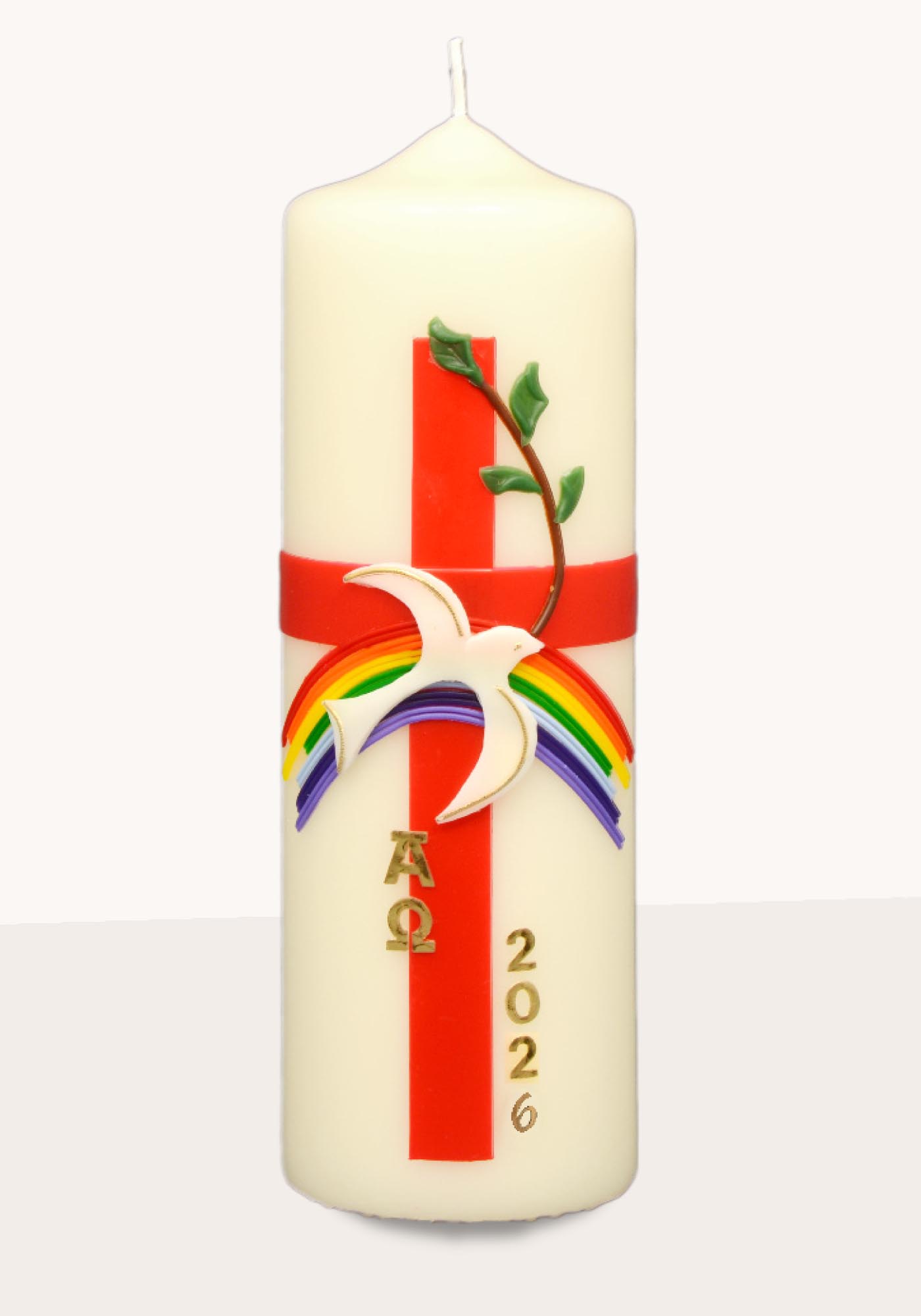 Osterkerze - Taube & Regenbogen & Jahreszahl