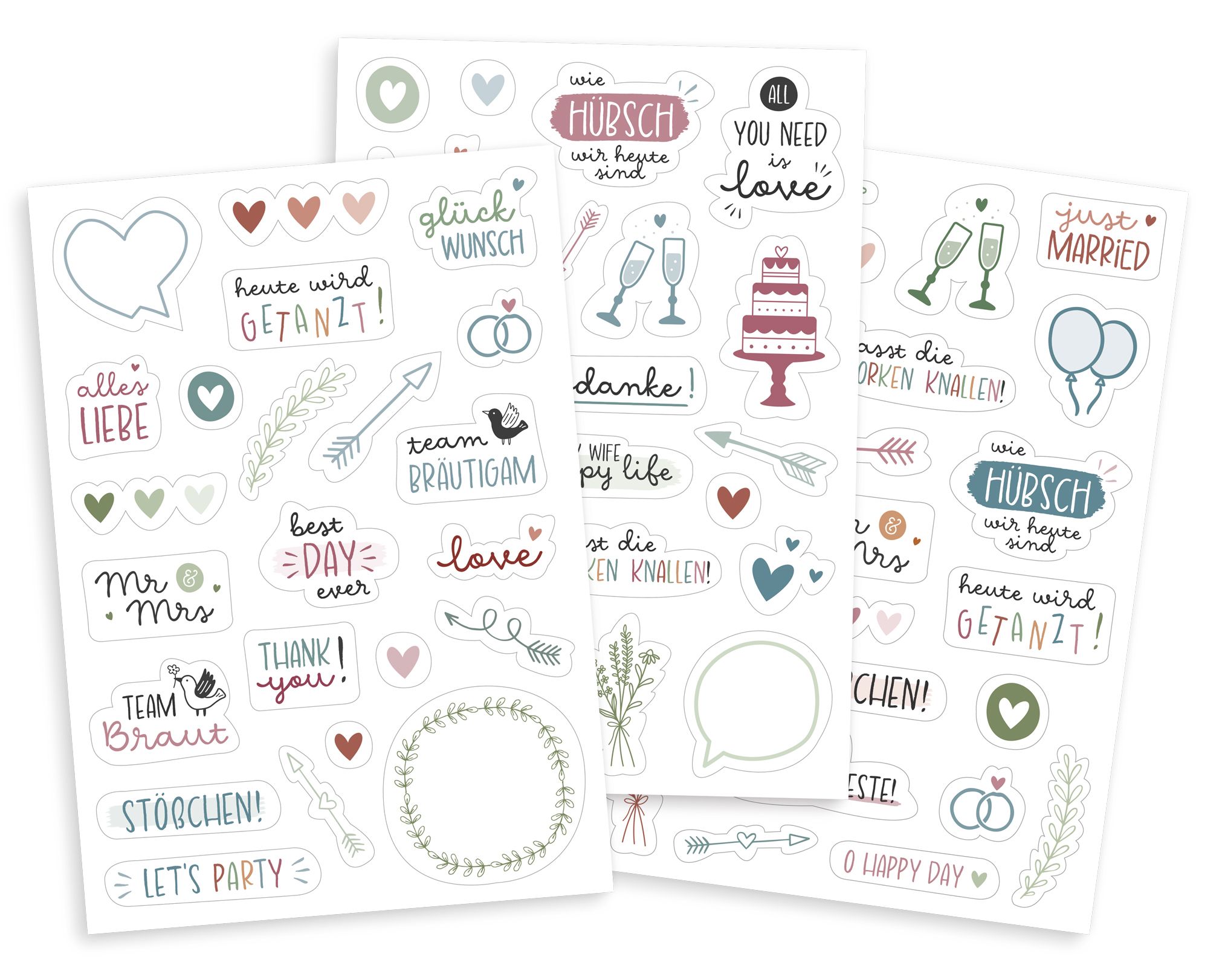 Sticker-Set  zur Hochzeit - Über die Liebe