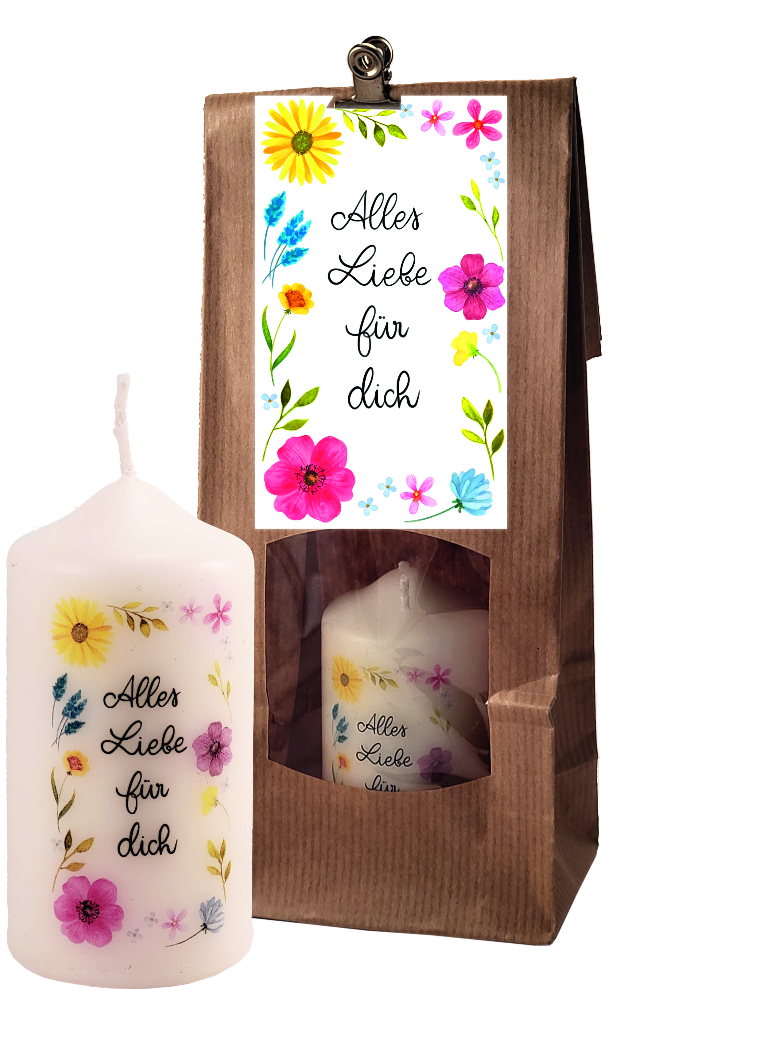 Neutrale Kerze - Alles Liebe für dich & Geschenktüte Neutrale Kerze - Alles Liebe für dich & Geschenktüte