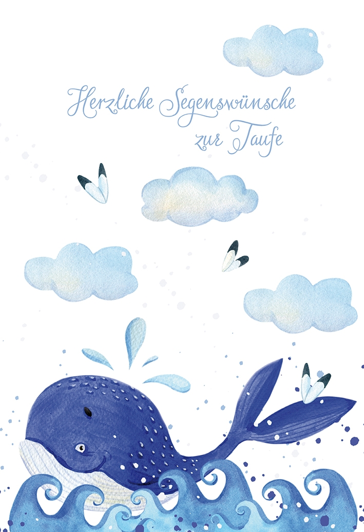 Karte zur Taufe - Walfisch & Segenswünsche Karte zur Taufe - Walfisch & Segenswünsche