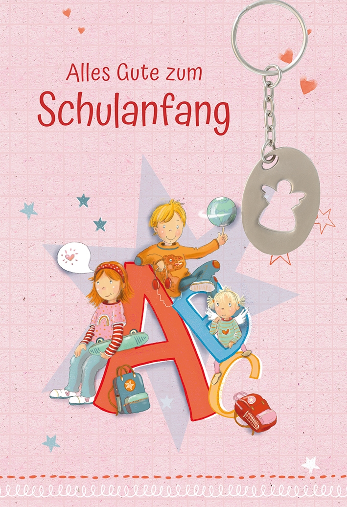 Karte zum Schulangang - ABC & Engel-Schlüsselanhänger