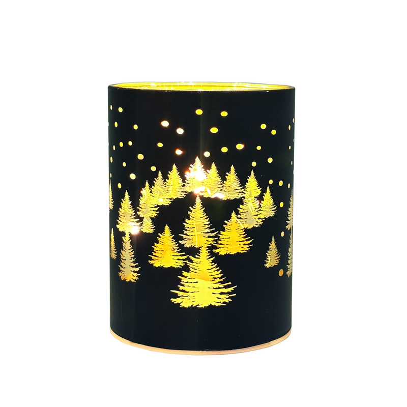 LED-Windlicht - Tannenwald & Schwarz