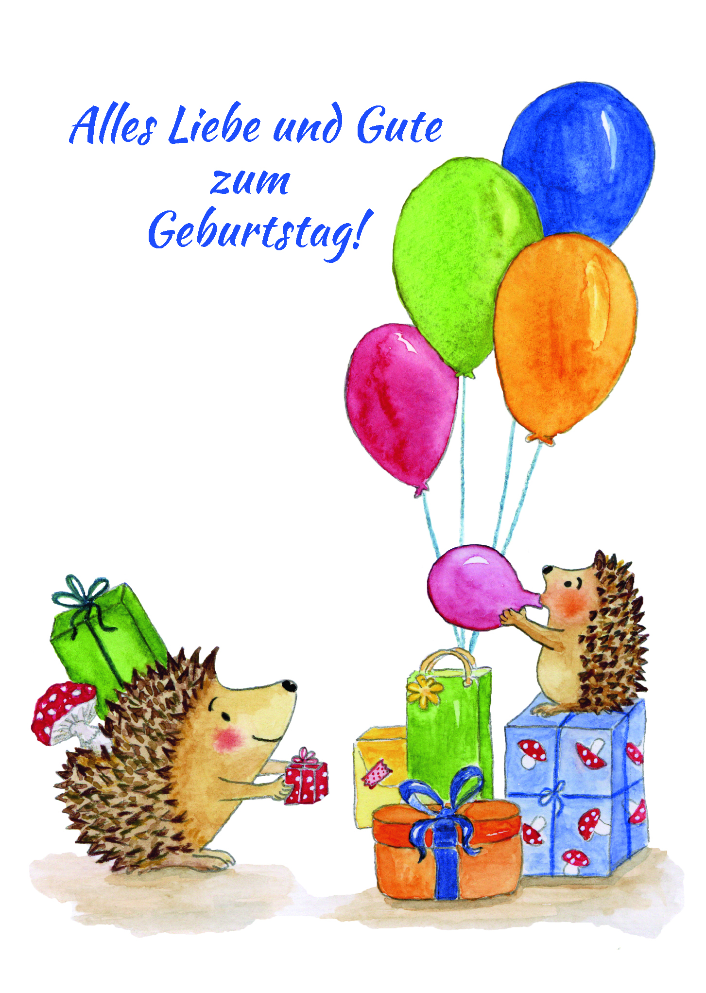 Karte zum Geburtstag - Luftballon & Igel