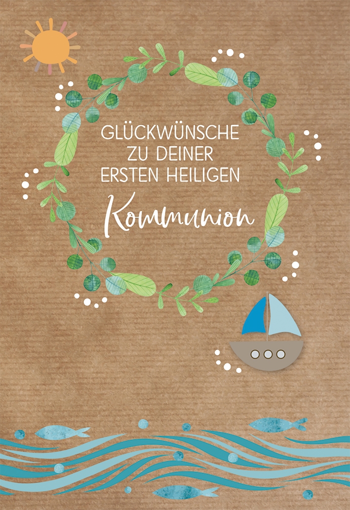 Karte zur Kommunion  - Segelboot & Ranke