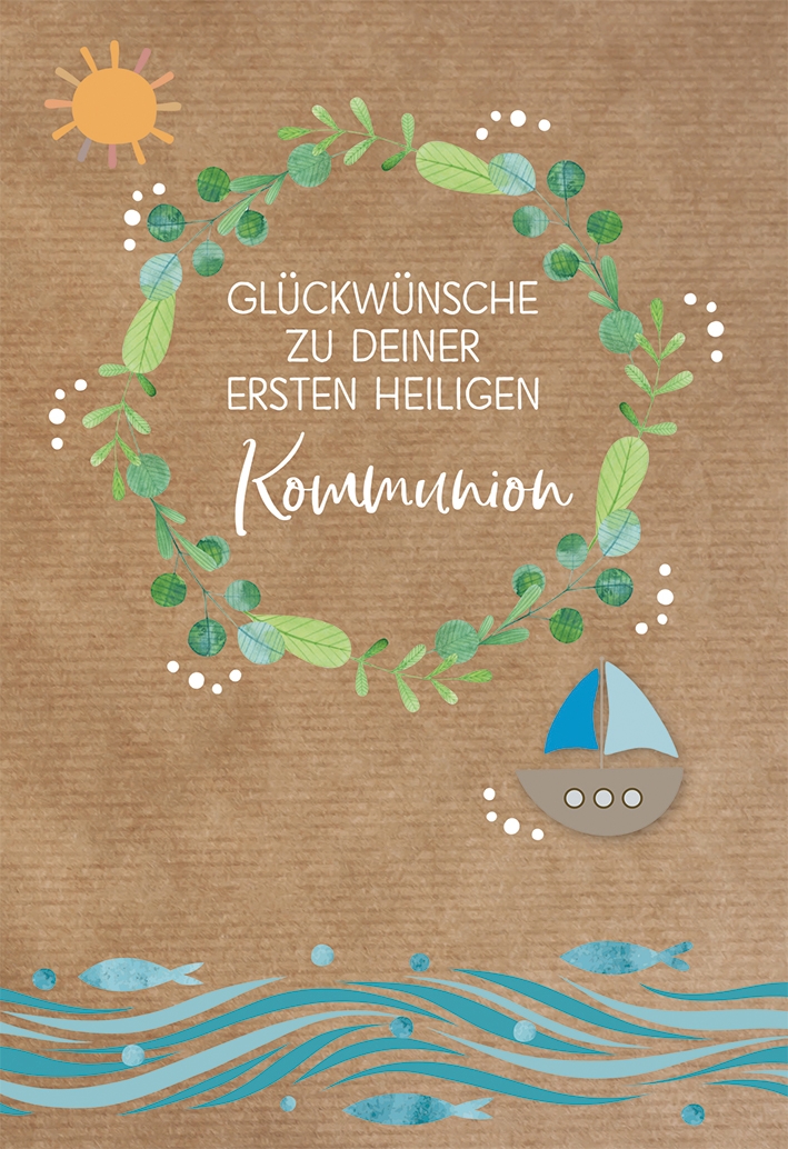 Karte zur Kommunion  - Segelboot & Ranke Karte zur Kommunion  - Segelboot & Ranke