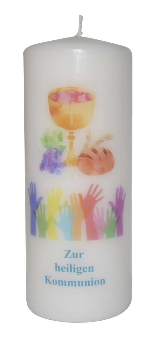 Tischkerze zur Kommunion - Kelch & Kinderhände Tischkerze zur Kommunion - Kelch & Kinderhände