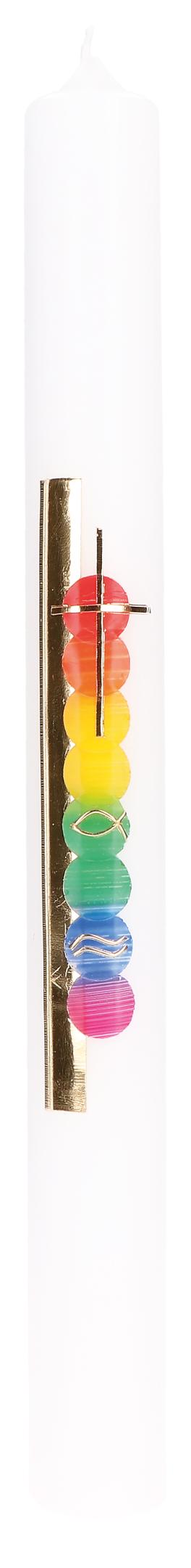 Taufkerze  - Regenbogenkreise & Kreuz