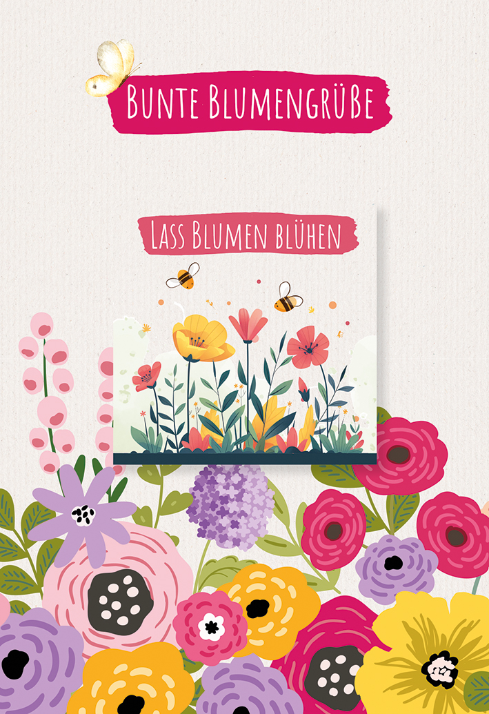 Geburtstagskarte - Bunte Blumengrüße & Blumensamen