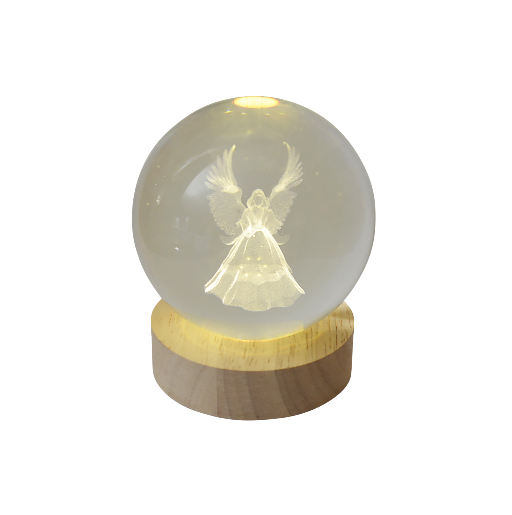 LED-Holzständer - Glaskugel Engel LED-Holzständer - Glaskugel Engel