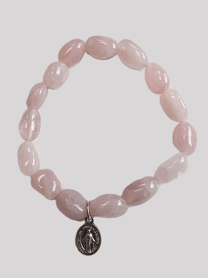 Rosenkranz-Armband - Rosenquarz mit wundertätige Madonna Medaille