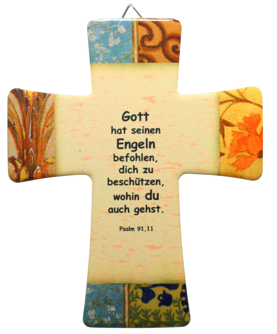 Keramik Kreuz - Gott hat seinen Engeln befohlen & Farbig