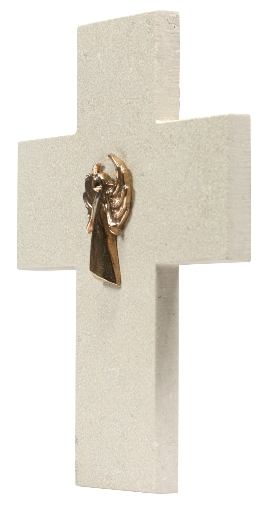 Naturstein-Kreuz -  Moderner Bronzeengel