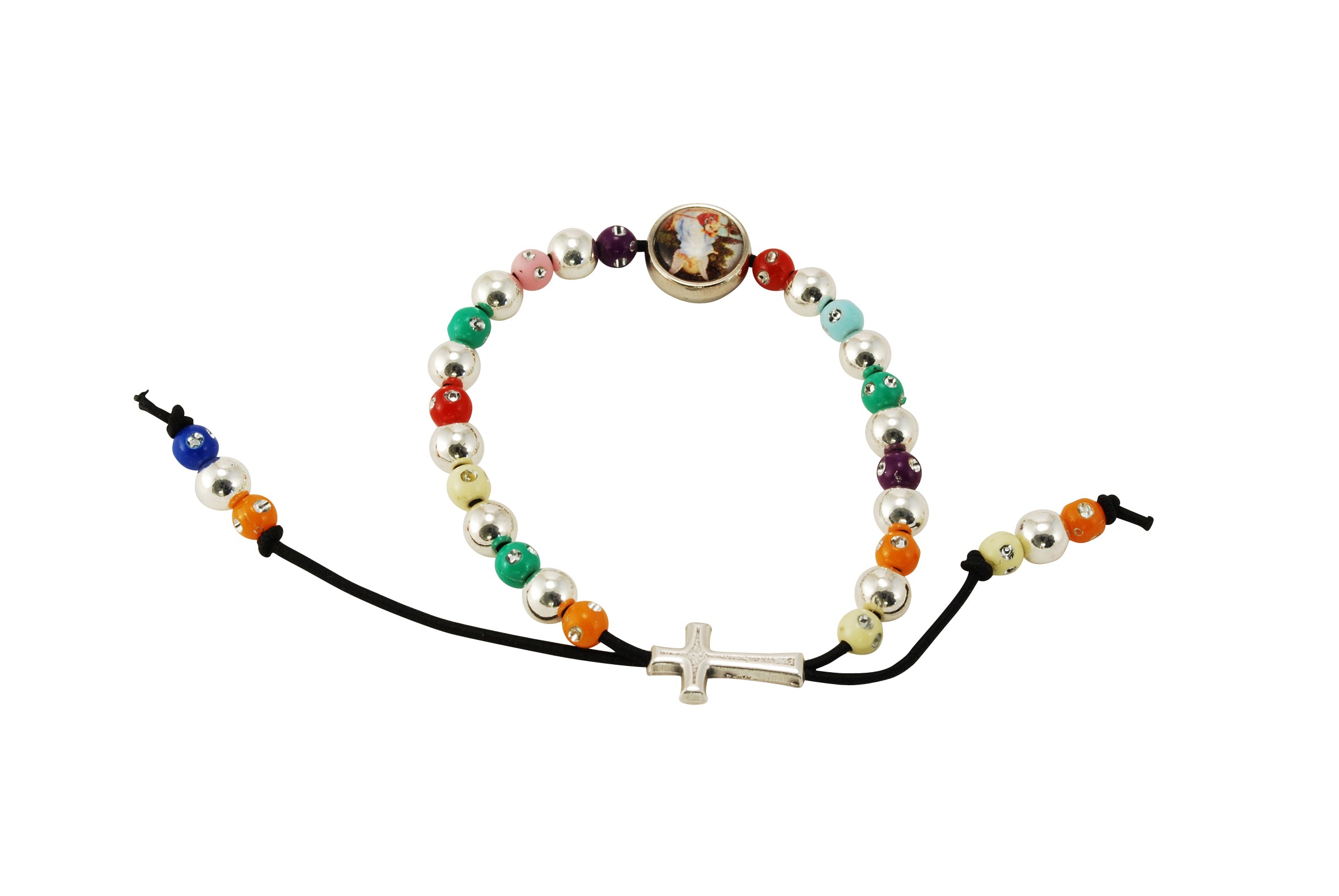 Armband - Schutzengelplakette & Farbige Perlen