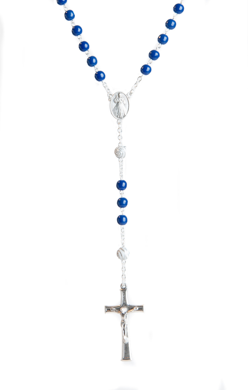 Rosenkranz - Blaue Perle mit weißen Spiralperlen