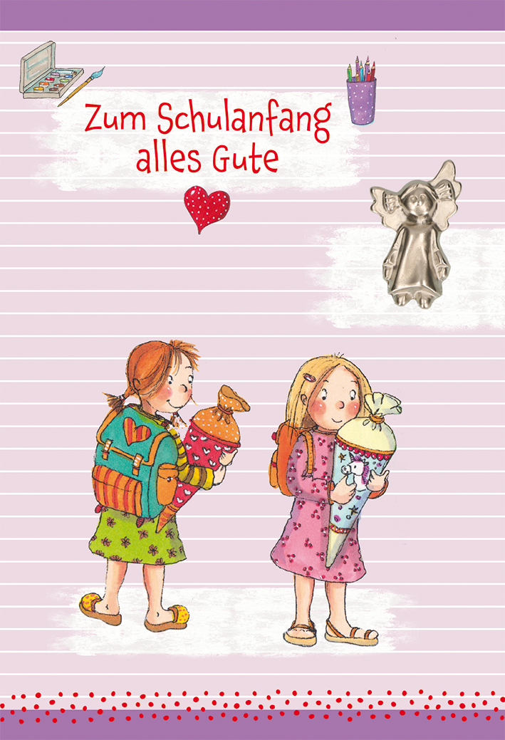 Karte zum Schulanfang - Mit Schutzengel-Mädchen Karte zum Schulanfang - Mit Schutzengel-Mädchen
