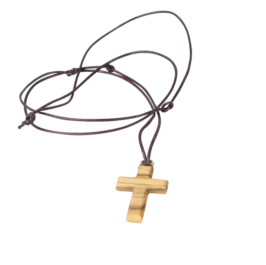 Halskette - Olivenholz und Kreuz länglich