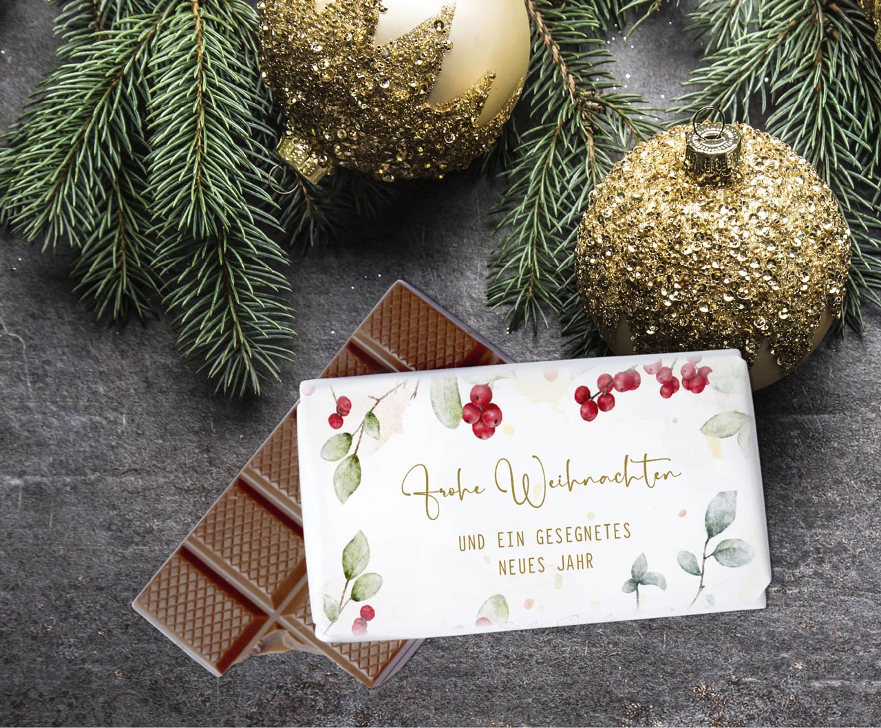 Geschenk-Schokolade - Frohe Weihnachten & Beeren Geschenk-Schokolade - Frohe Weihnachten & Beeren
