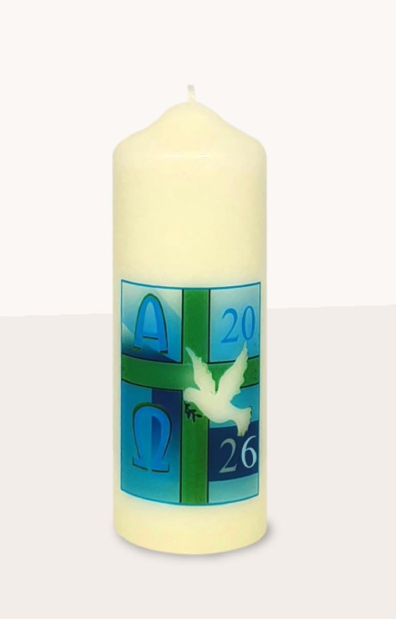 Osterkerze - Weiße Taube & Jahreszahl