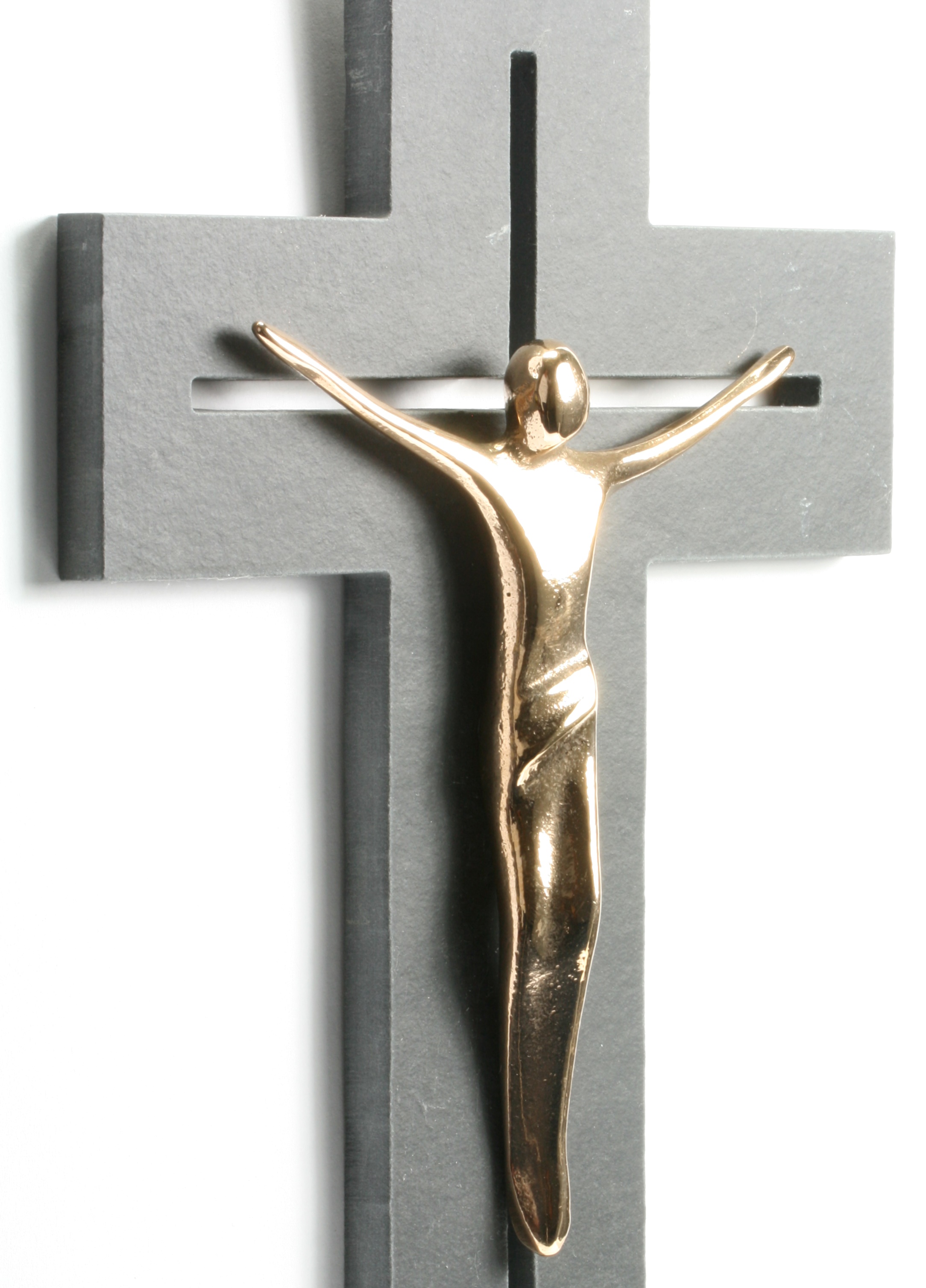 Schieferkreuz - Längliche Form & Bronze-Korpus