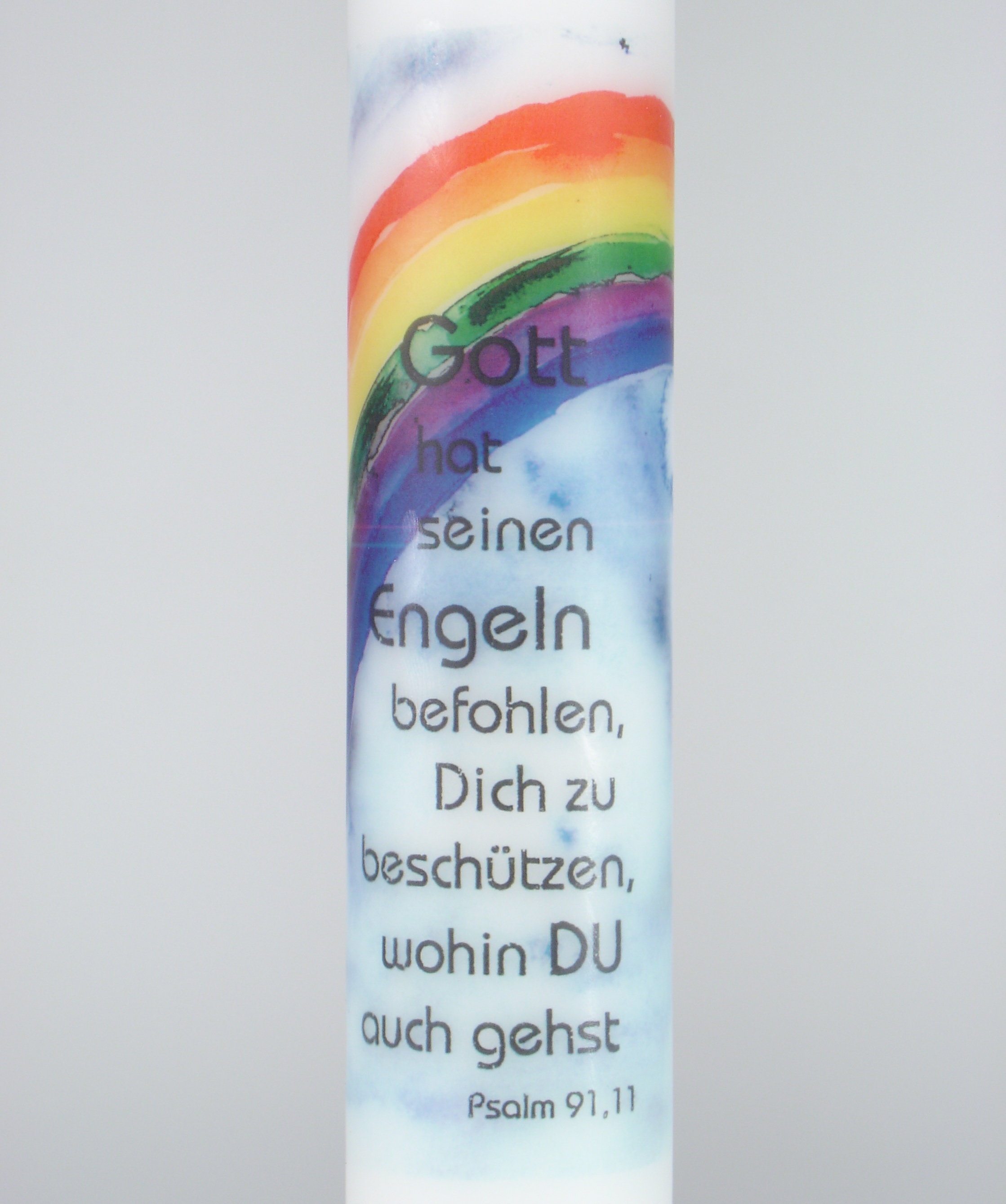 Taufkerze - Regenbogen & Spruch