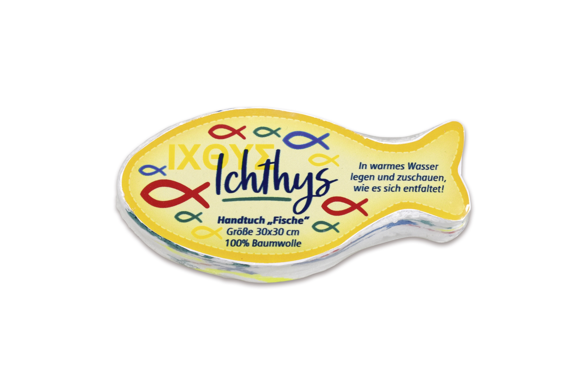 Mini-Handtuch - Fische Zusammengepresstes Mini Handtuch mit Fisch Aufdruck