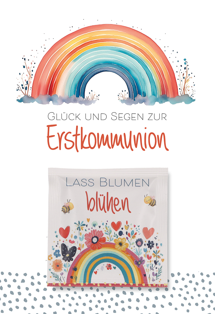 Karte zur Erstkommunion - Glück und Segen & Blumensamen