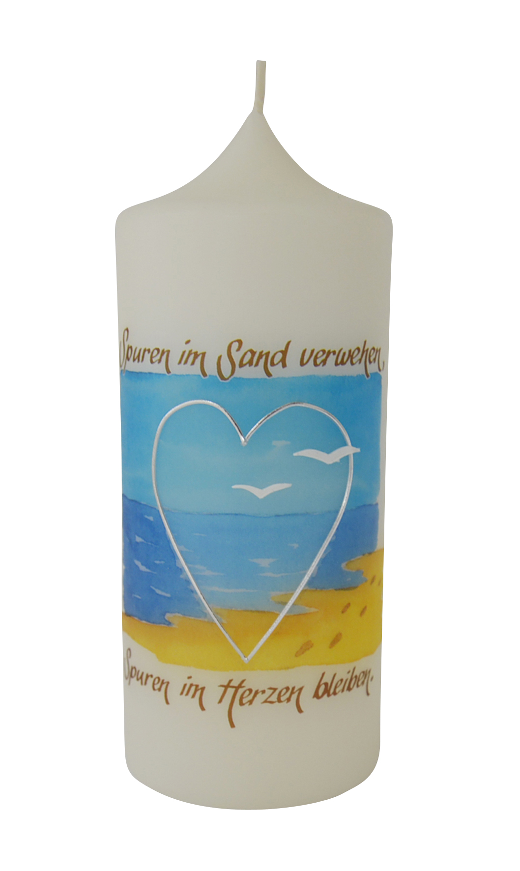 Neutrale Kerze - Spuren im Sand & Herz Neutrale Kerze - Spuren im Sand & Herz