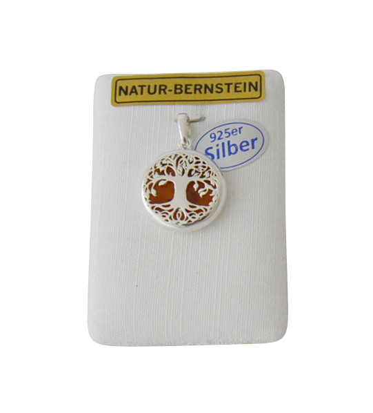 Kettenanhänger - Lebensbaum & Bernstein Silber